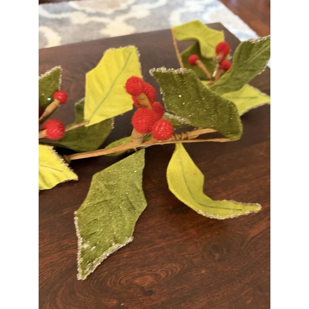 4 Feet Felt Berry Holly Garland Christmas Holiday Decor Decoration Set of 5